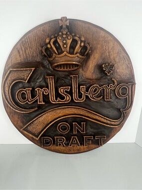 Vintage Carlsberg On Draft Faux Wood Bar Sign 19.5"